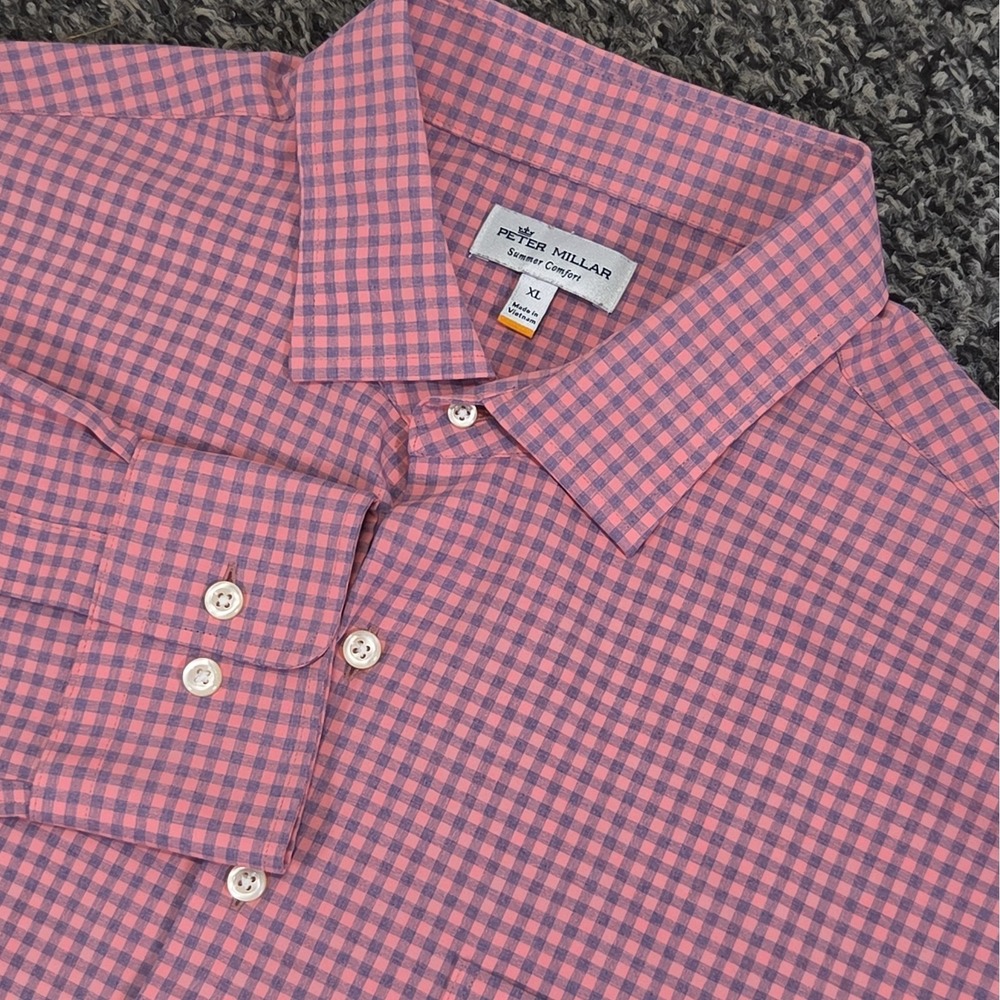 Peter Millar Summer Comfort Mens Long Sleeve Polo Shirt XL Plaid Performance